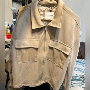 Denim & Flower Light Beige Zip-Front Jacket